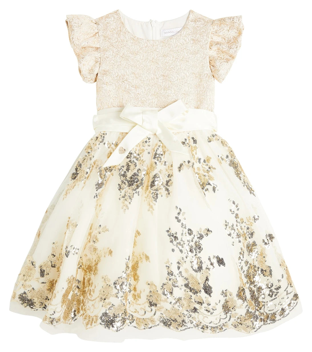 Monnalisa - Sequined embroidered tulle-trimmed dress