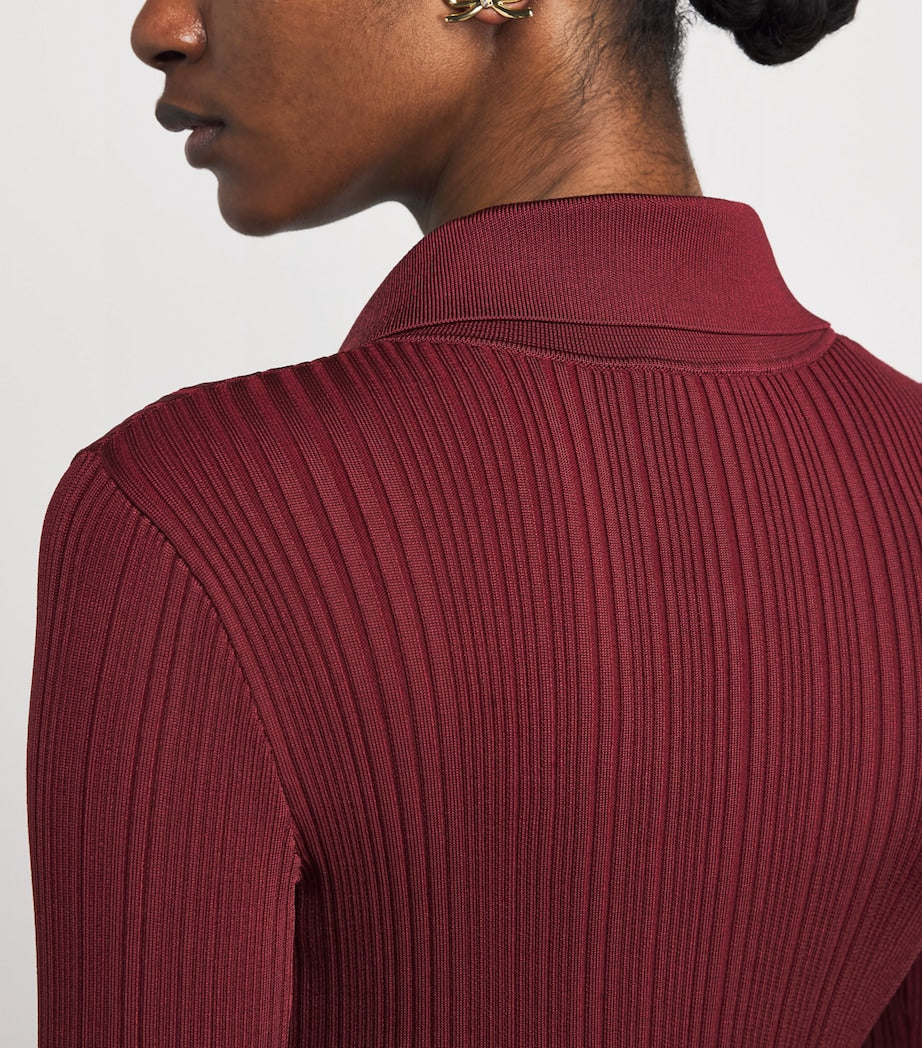 Self-Portrait Burgundy Rib-Knit Midi Dress