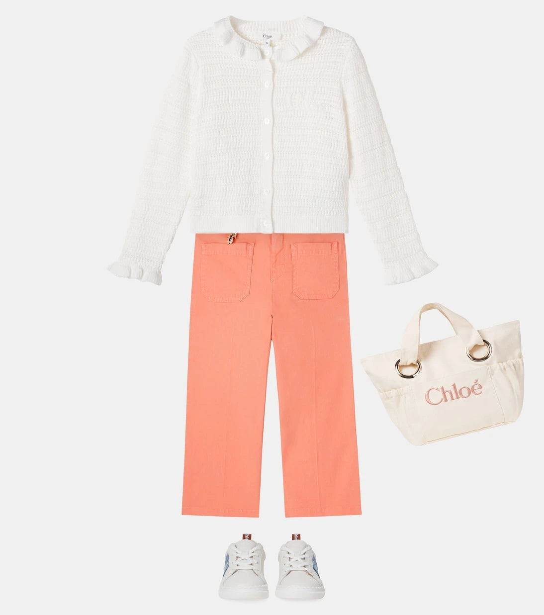 Chloé Kids - سترة كارديجان قطنية مكشكشة
