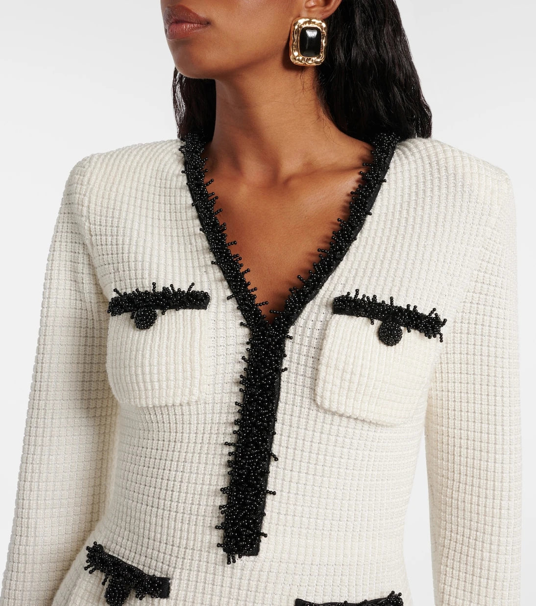 Self-Portrait - Beaded waffle-knit minidress