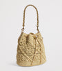 Neutral Raffia Monogram Bucket Bag