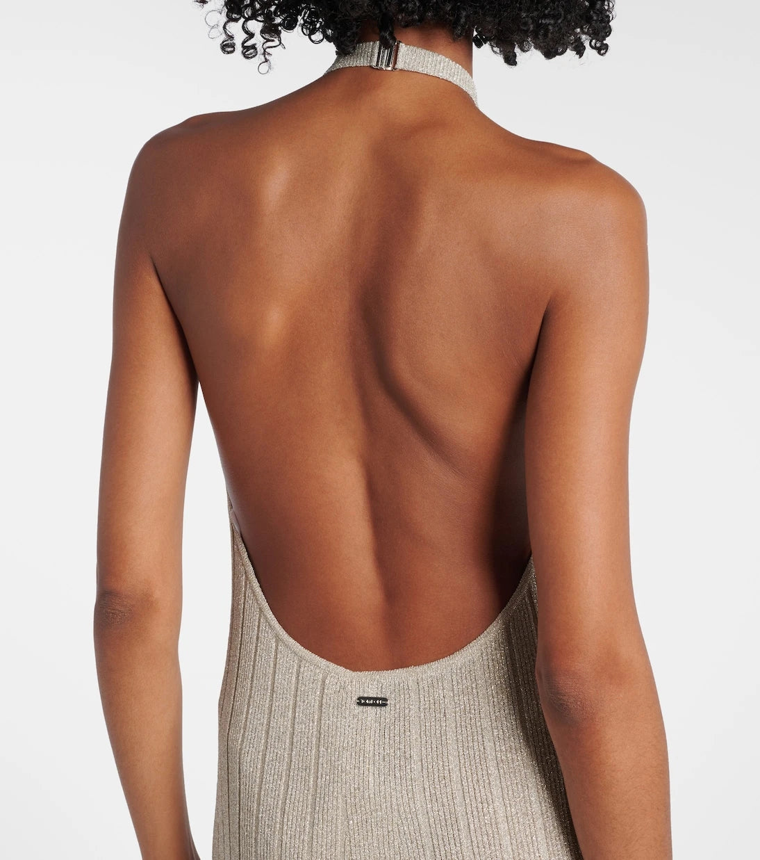 Tom Ford - Ribbed-knit halterneck lamé maxi dress
