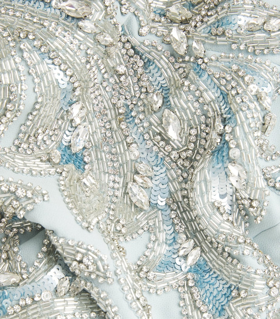 Jenny Packham Blue Satin Embellished Versalilles Jacket