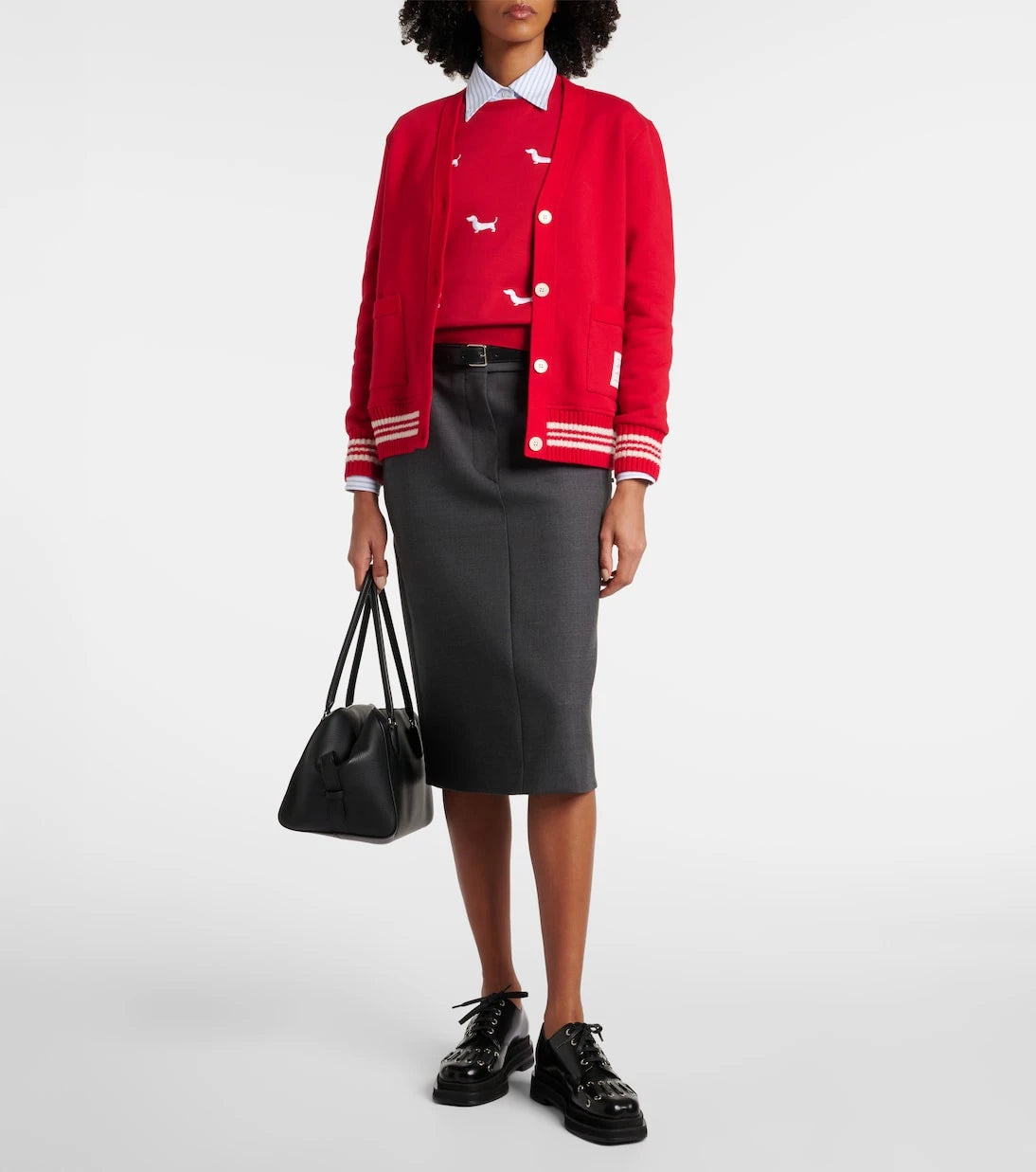 Thom Browne - 4-Bar bouclé-trimmed cotton cardigan