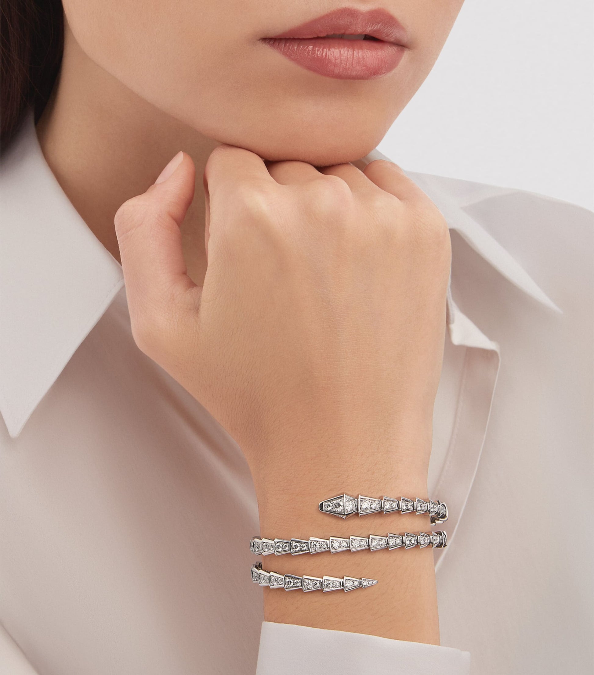 Small White Gold and Diamond Serpenti Viper Bracelet
