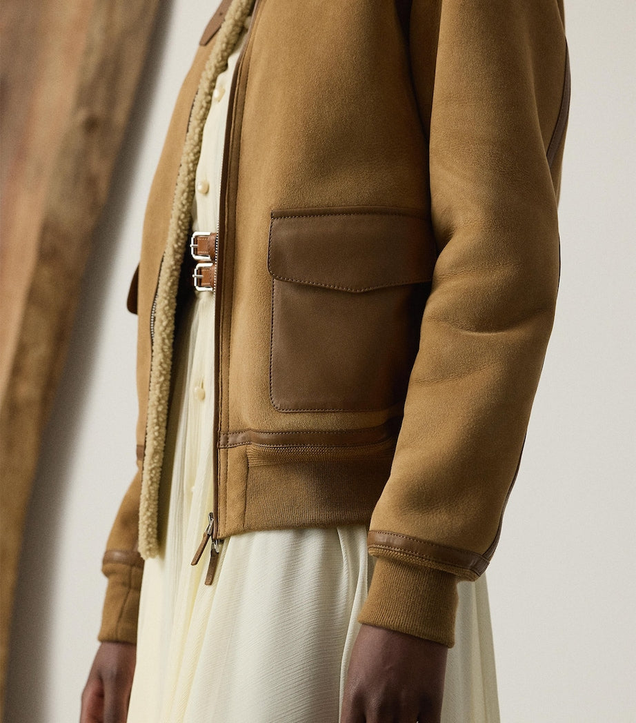 Ralph Lauren Collection Beige Shearling Bomber Jacket