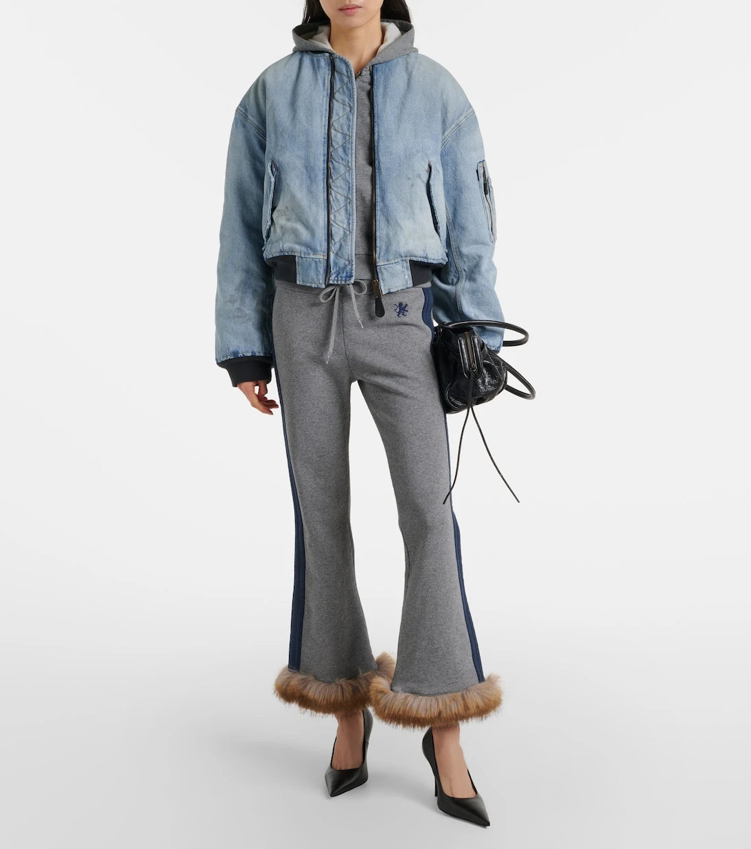 Balenciaga - Cropped denim bomber jacket