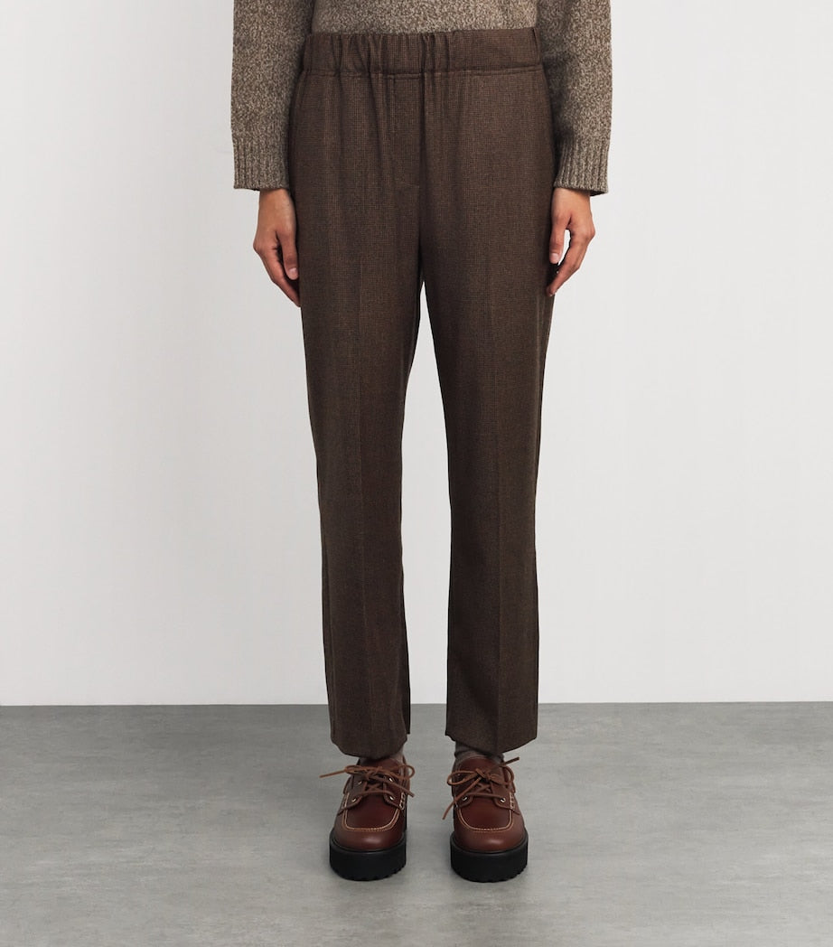 Weekend Max Mara Brown Stretch-Wool Houndstooth Trousers