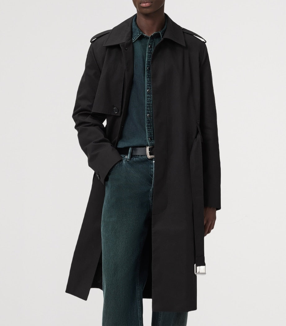 AllSaints Black Cotton-Blend Bastille Trench Coat