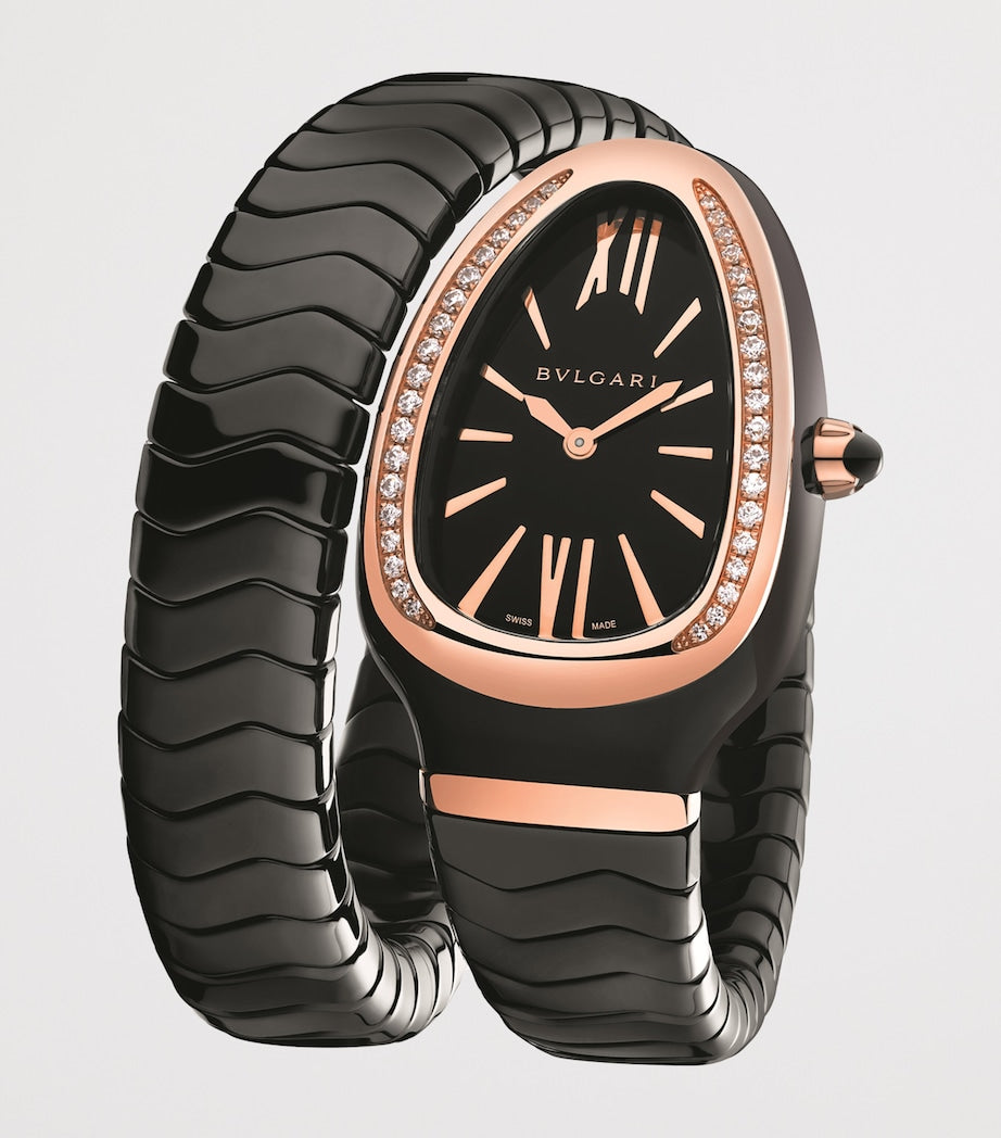 Rose Gold, Ceramic and Diamond Serpenti Spiga Watch 35mm