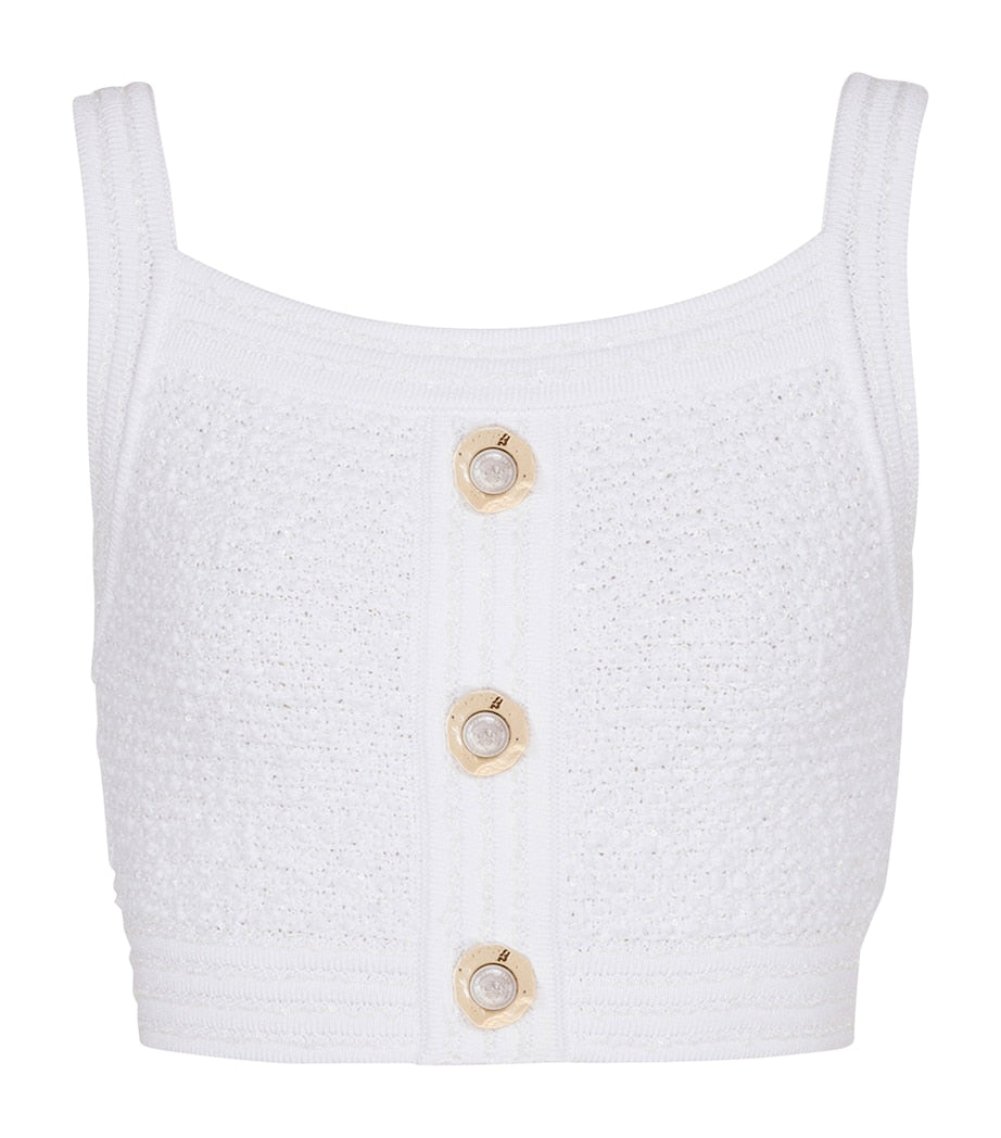 Balmain White Tweed Crop Top