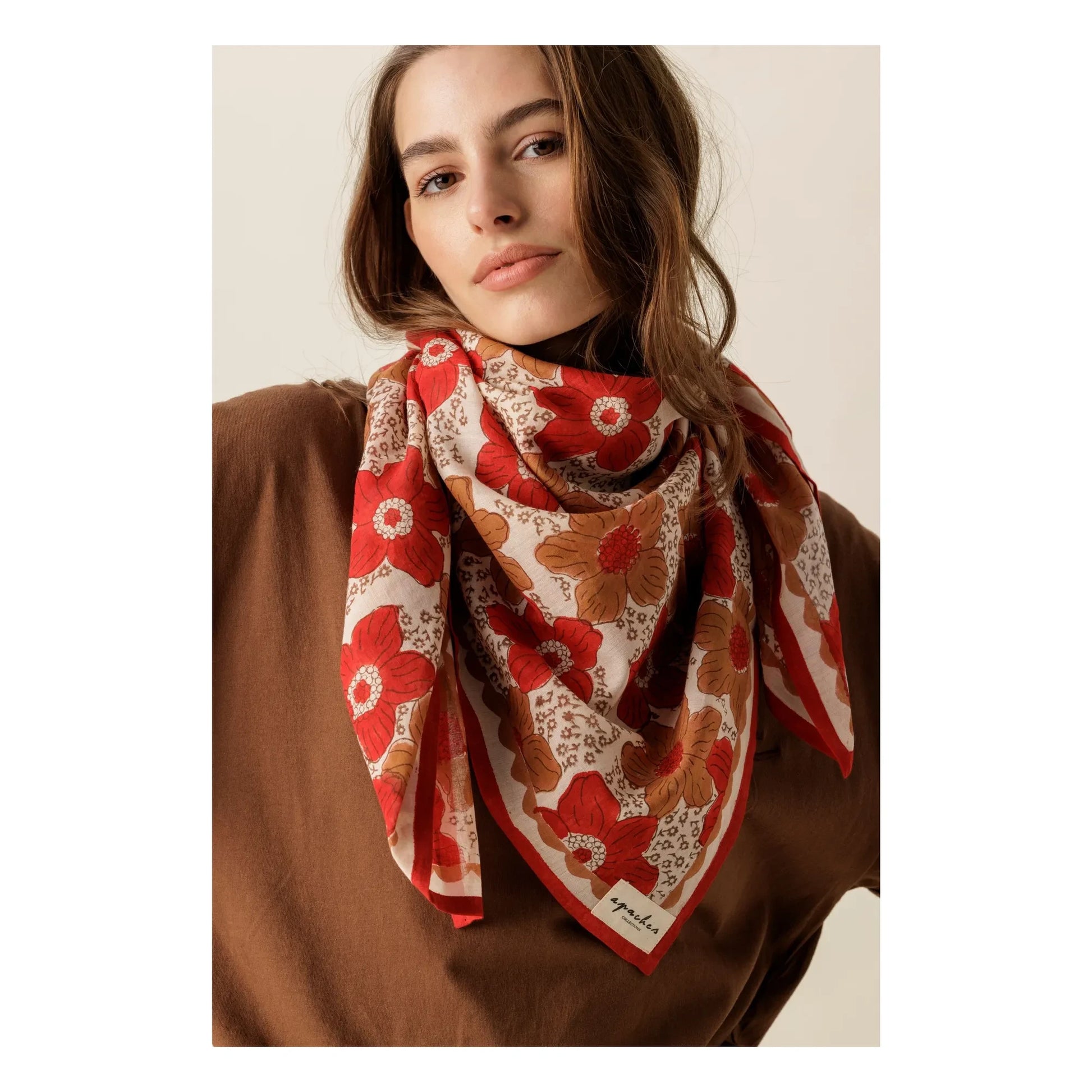 Apaches - Large Dupatta Flowers Scarf | Brown