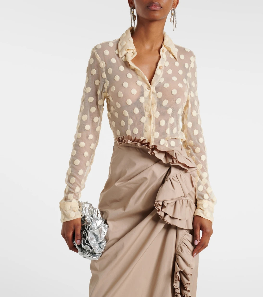 Dries Van Noten - Polka-dot cotton-blend mesh shirt