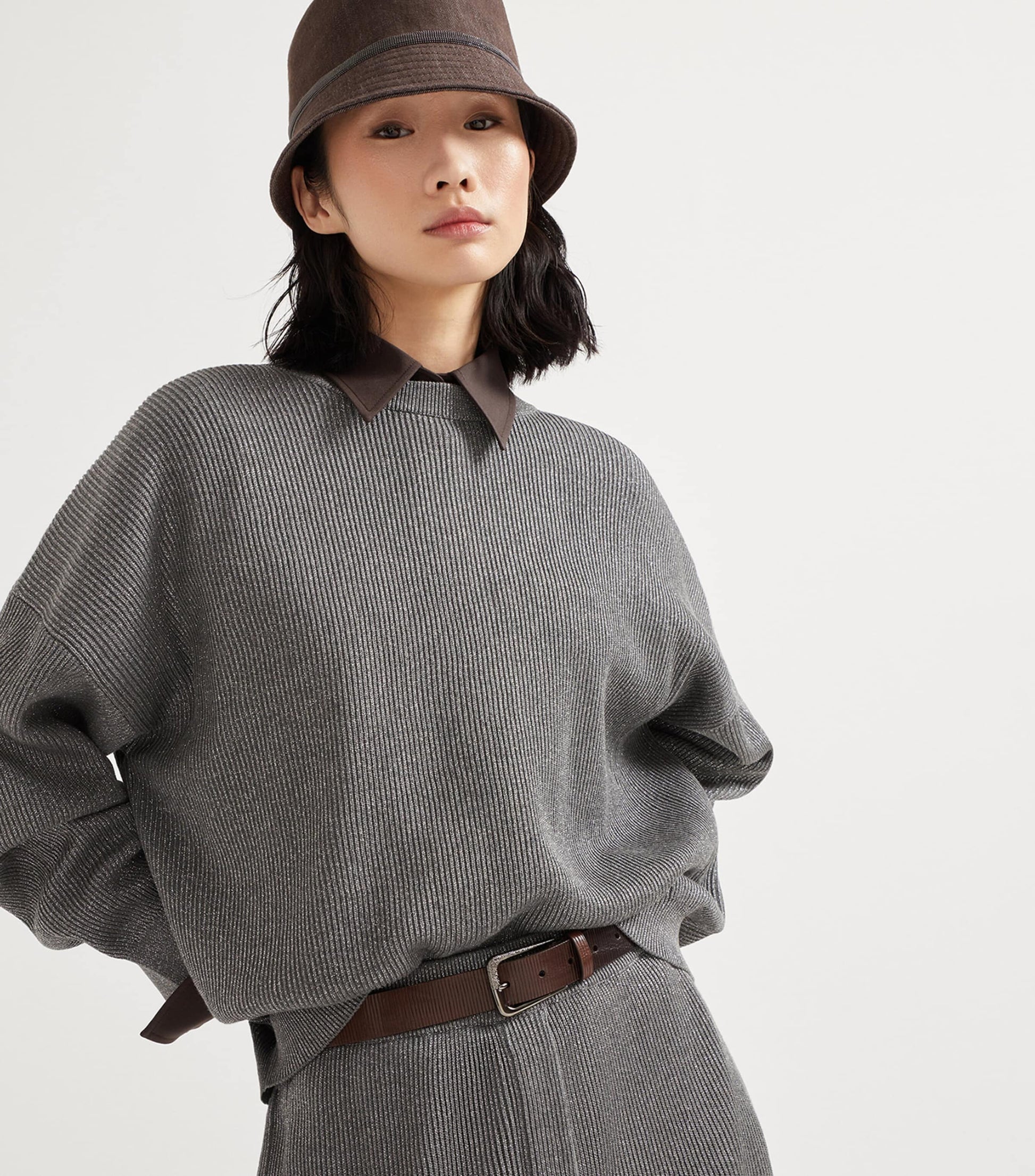 Brunello Cucinelli Grey Cotton-Blend Sparkling Vanisé Sweater
