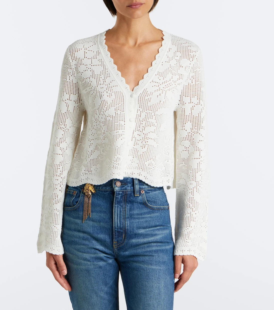 Chloé - Pointelle scalloped cotton cardigan