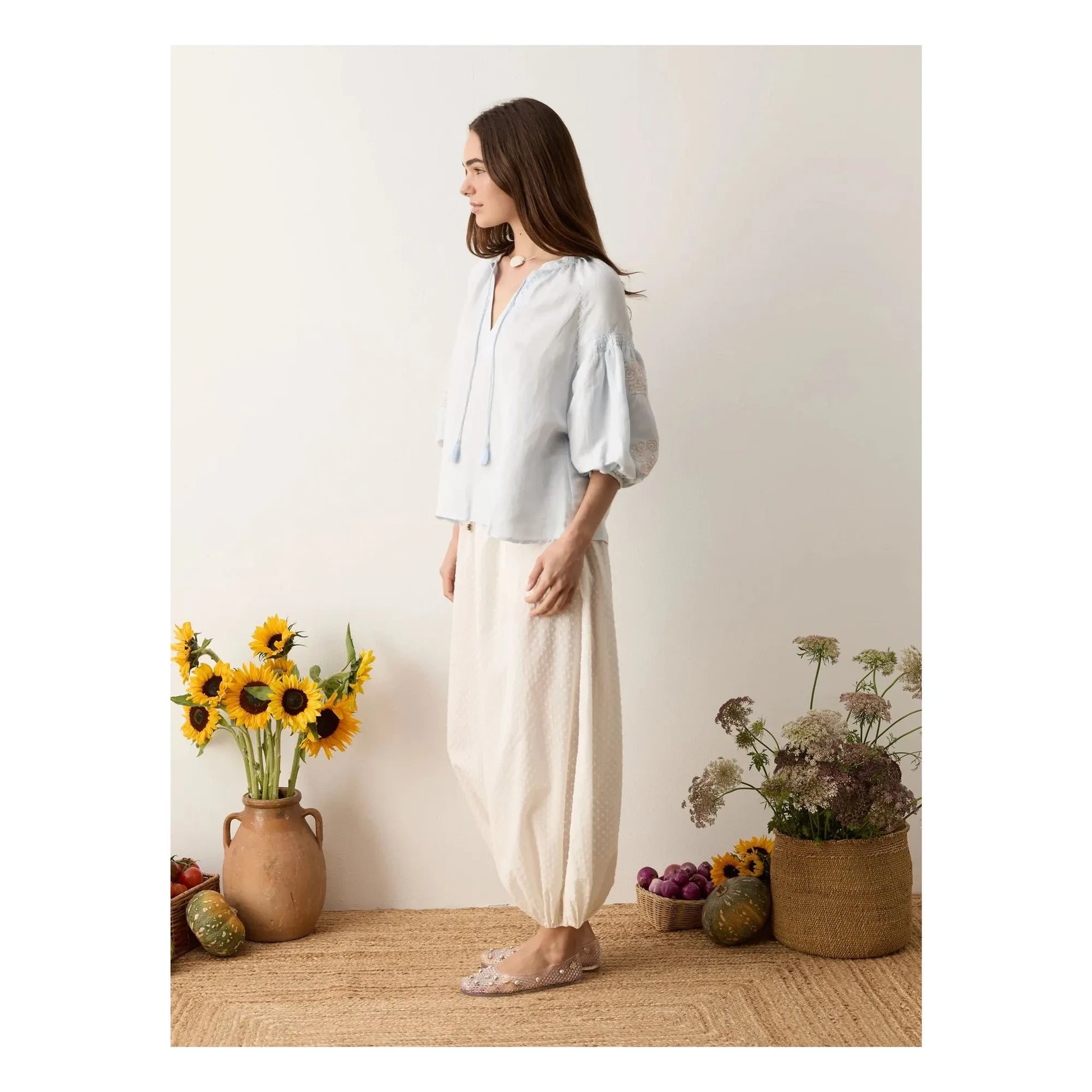 Boteh - Melissa Cotton Embroidery Blouse | Light blue