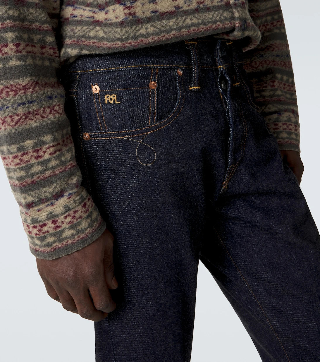 RRL - Embroidered slim jeans