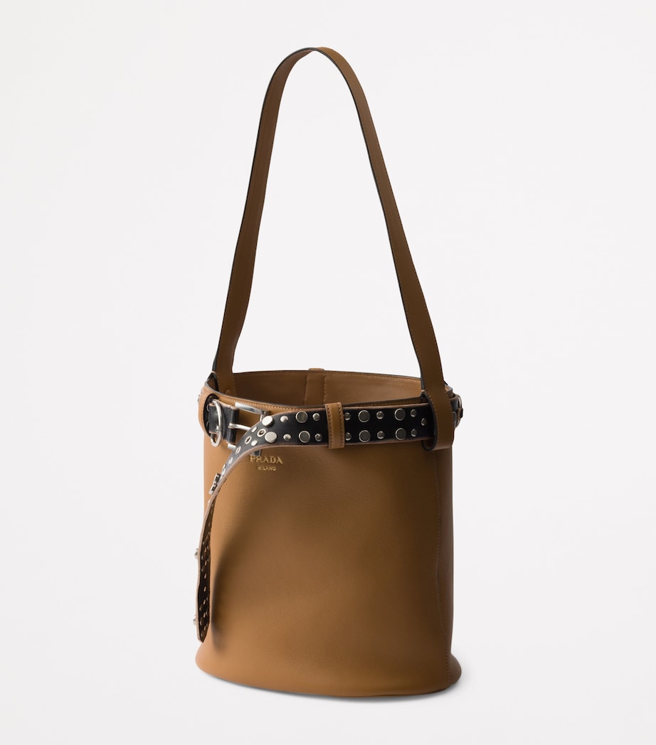 Prada Brown Leather Buckled Bucket Bag