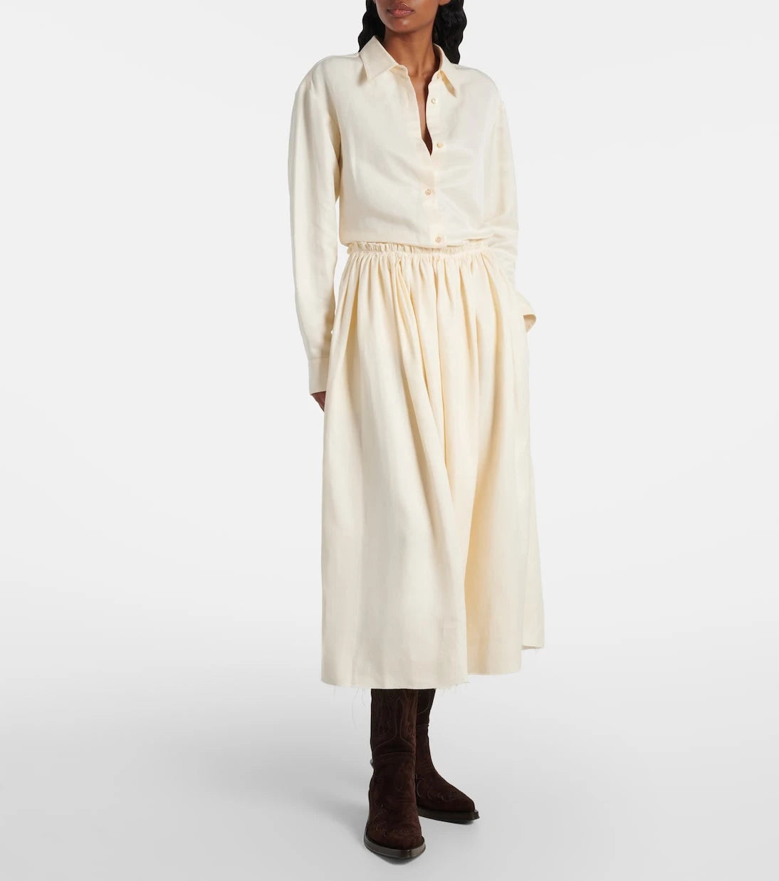 Gabriela Hearst - Chiara gathered linen midi skirt