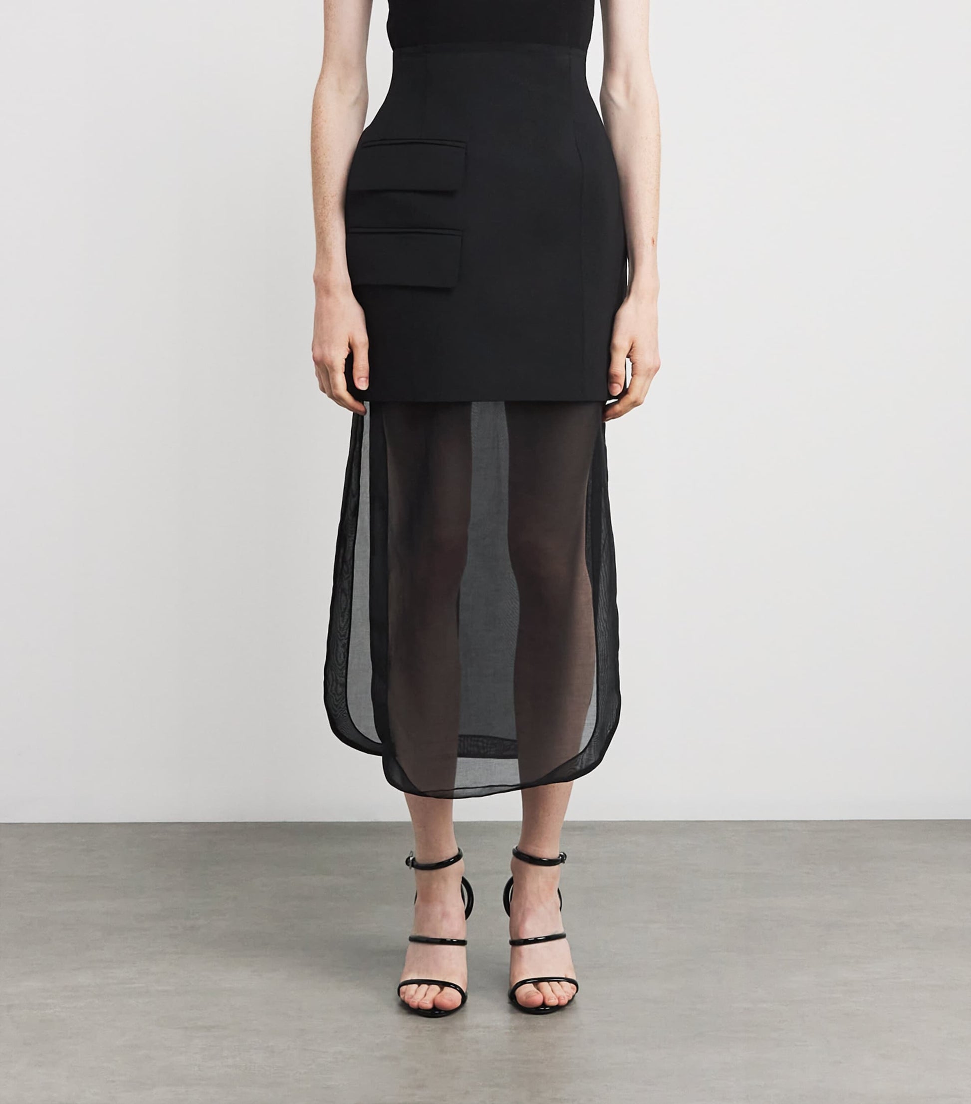 A.W.A.K.E. Mode Black Virgin Wool Basque Maxi Skirt