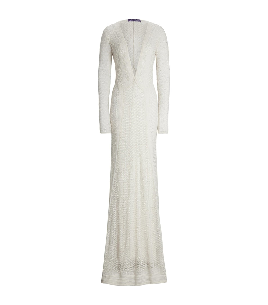 Ralph Lauren Collection White Silk-Cashmere Embellished Dress