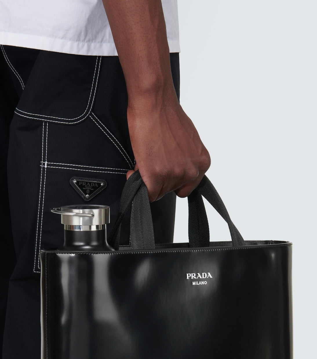 Prada - Leather tote bag and water bottle set