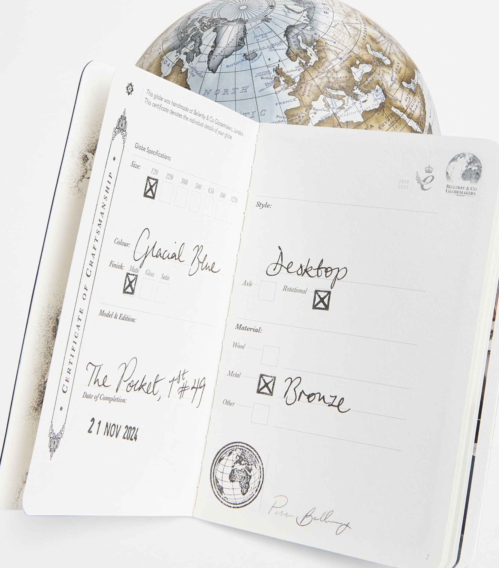 Bronze Glacial Blue Pocket Globe (12cm)