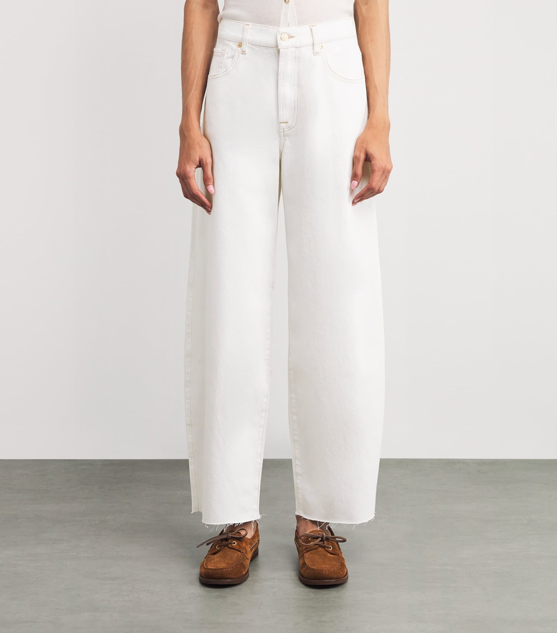 White Twisted Bonnie Barrel-Leg Jeans