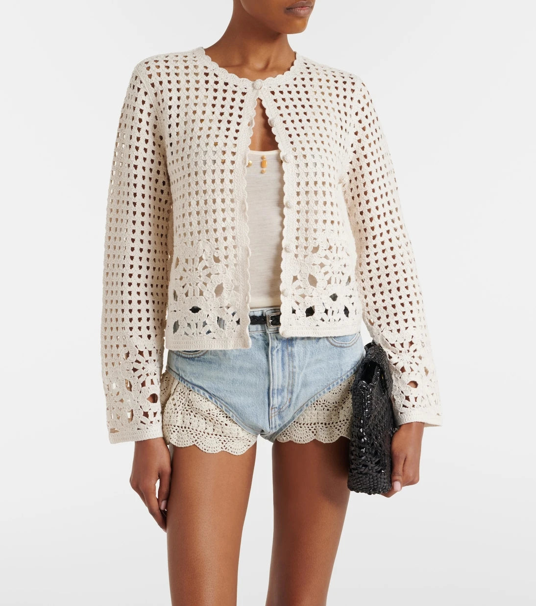 Frame - Crochet denim shorts