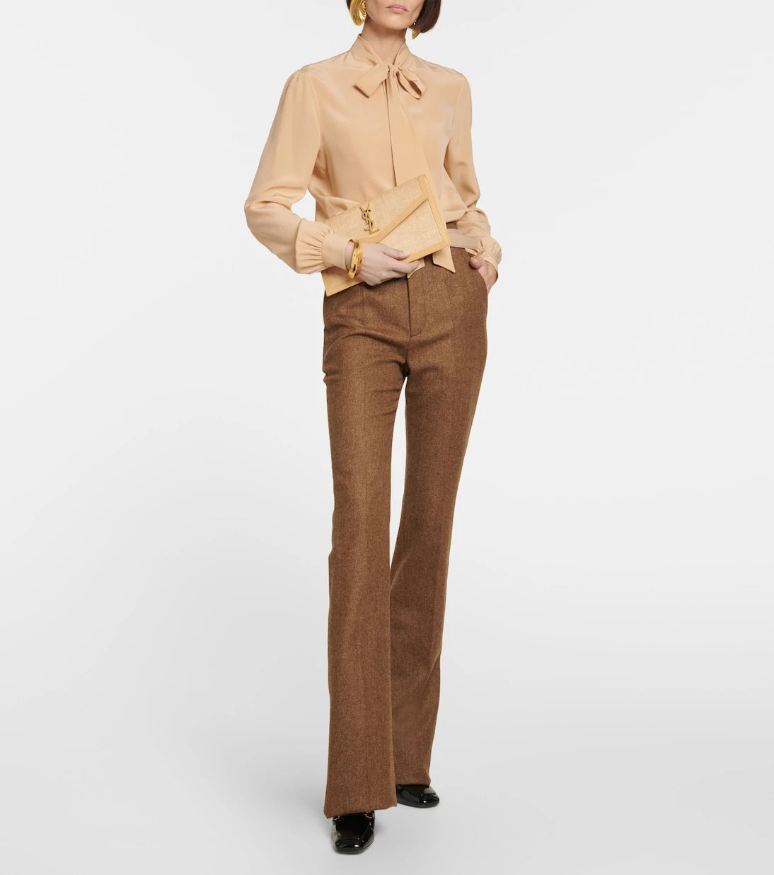 Saint Laurent - Uptown leather-trimmed raffia clutch