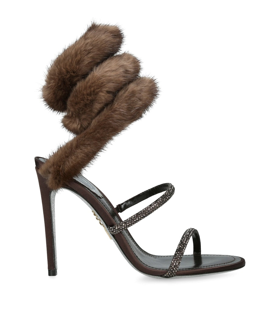 René Caovilla Brown Fur-Trim Cleo Sandals 105
