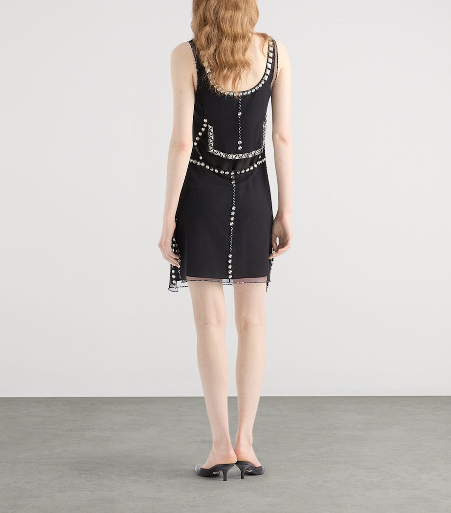 Prada Black Tulle Embellished Mini Dress