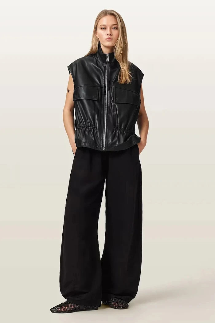 AllSaints елек дамски от кожа FLOR
