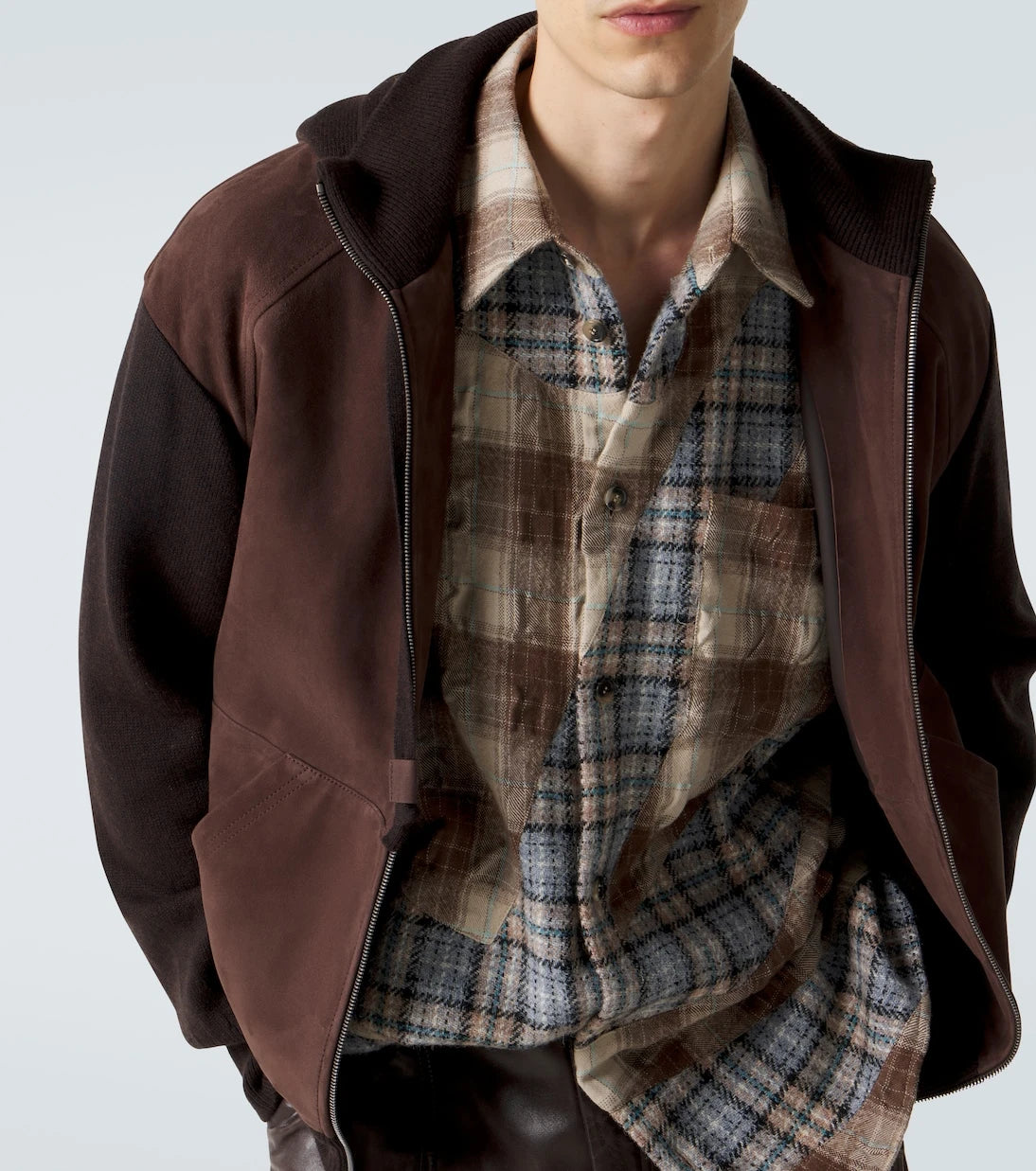Loewe - Paneled suede zip-up hoodie