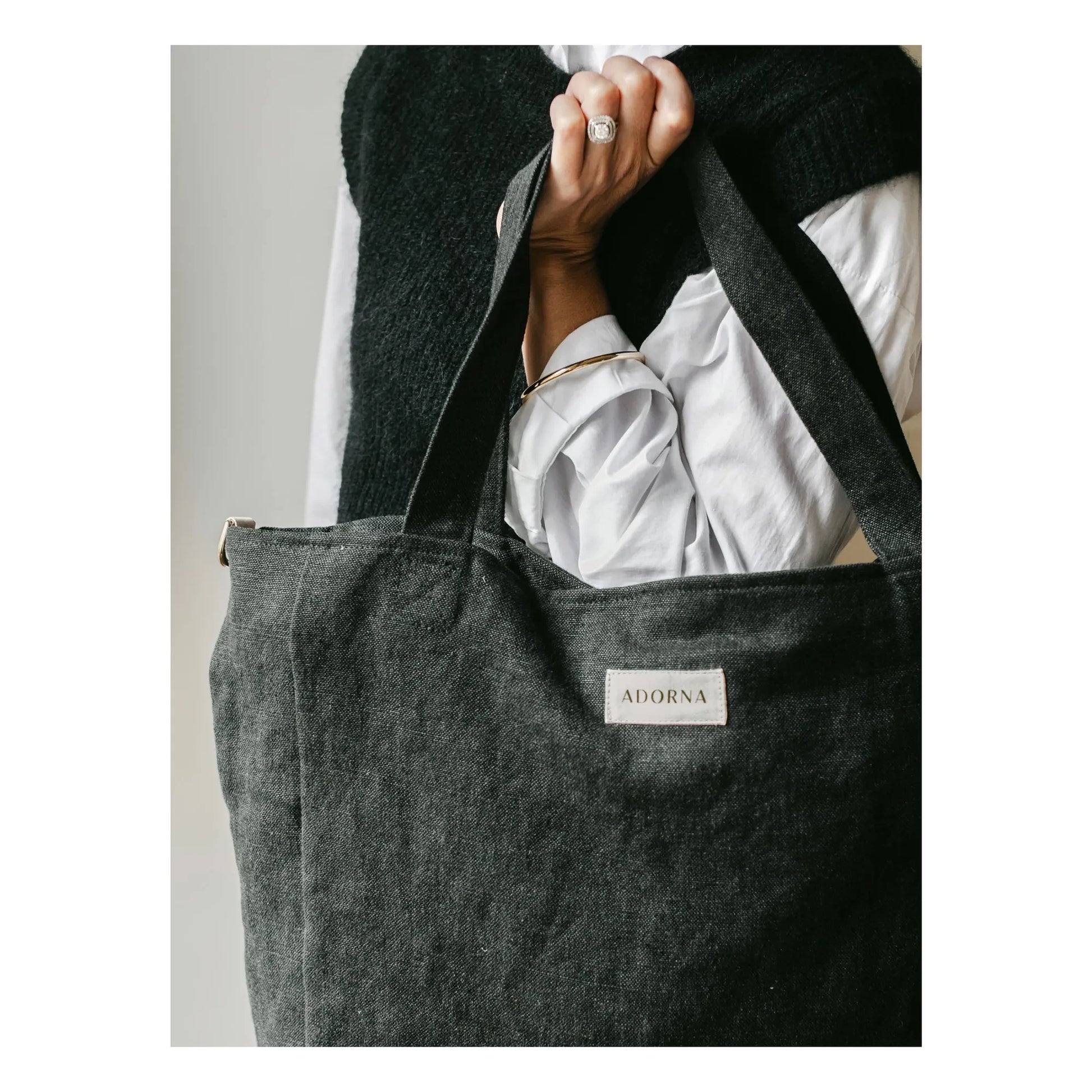 Adorna - Isia Linen Changing Bag | Black
