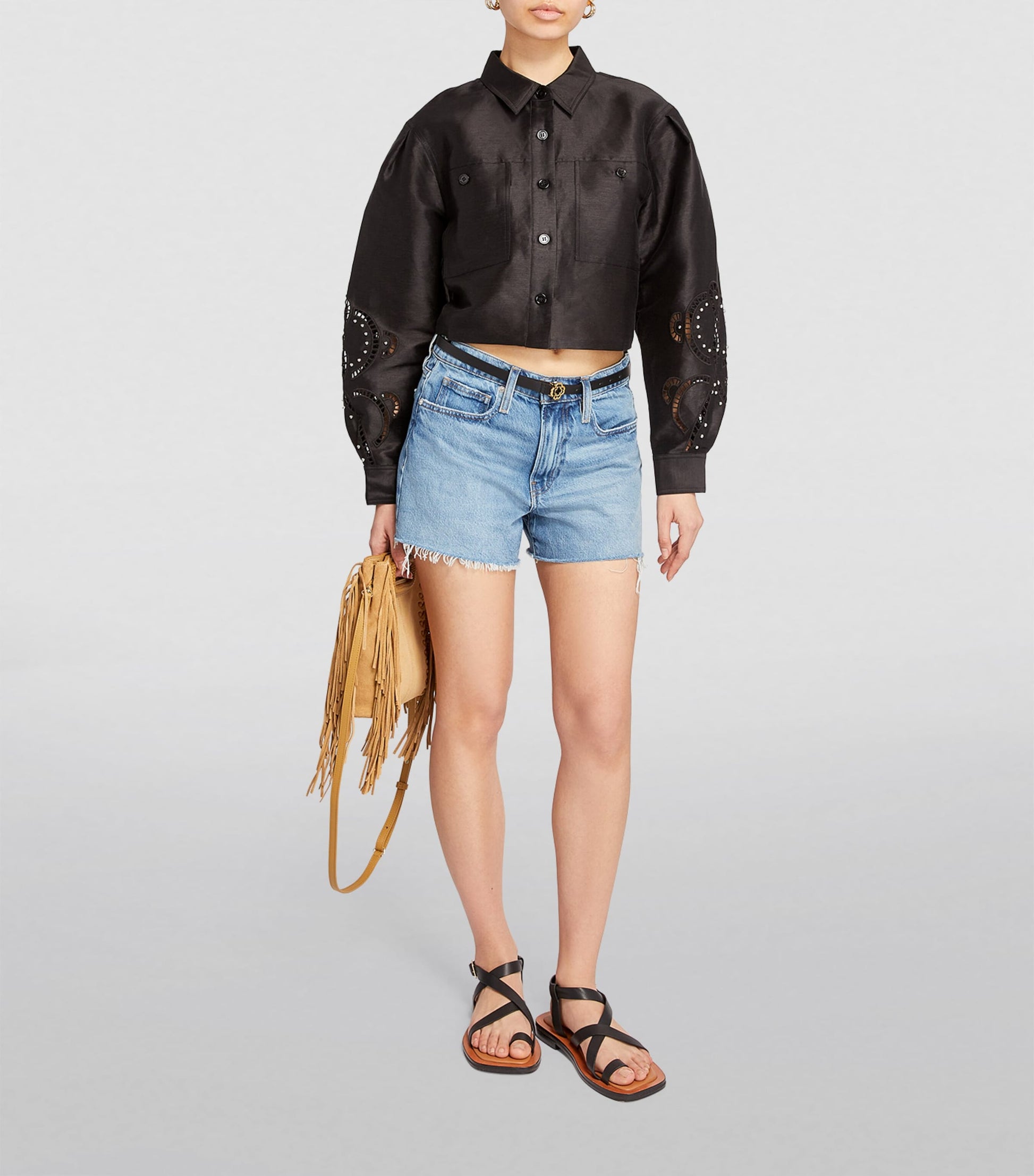 Maje Black Leather Logo Thin Belt