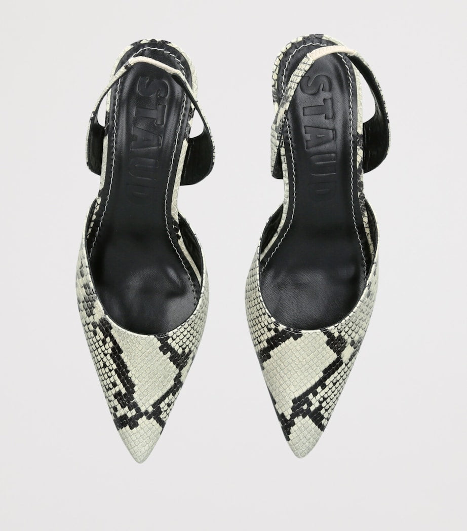 STAUD Leather Snake Print Sebastian Slingback Heels 55