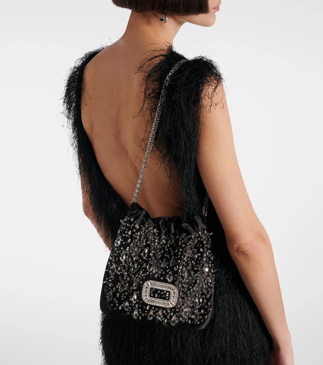 Roger Vivier - حقيبة دلو Pilgrim Mini من الساتان المزين