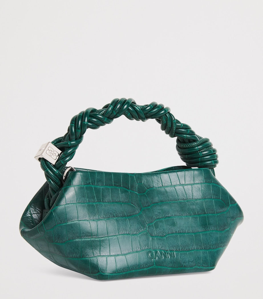 GANNI Green Mini Croc-Embossed Bou Top-Handle Bag