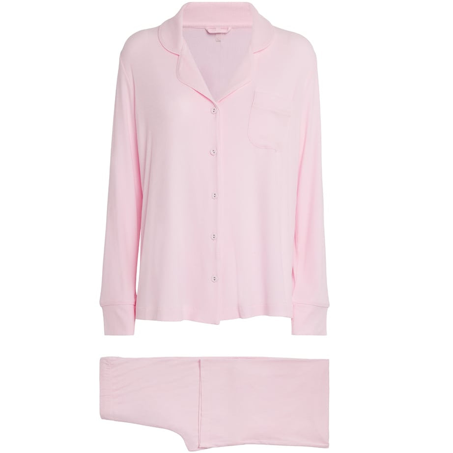 Skims Pink Ribbed Soft Lounge Pyjama Set