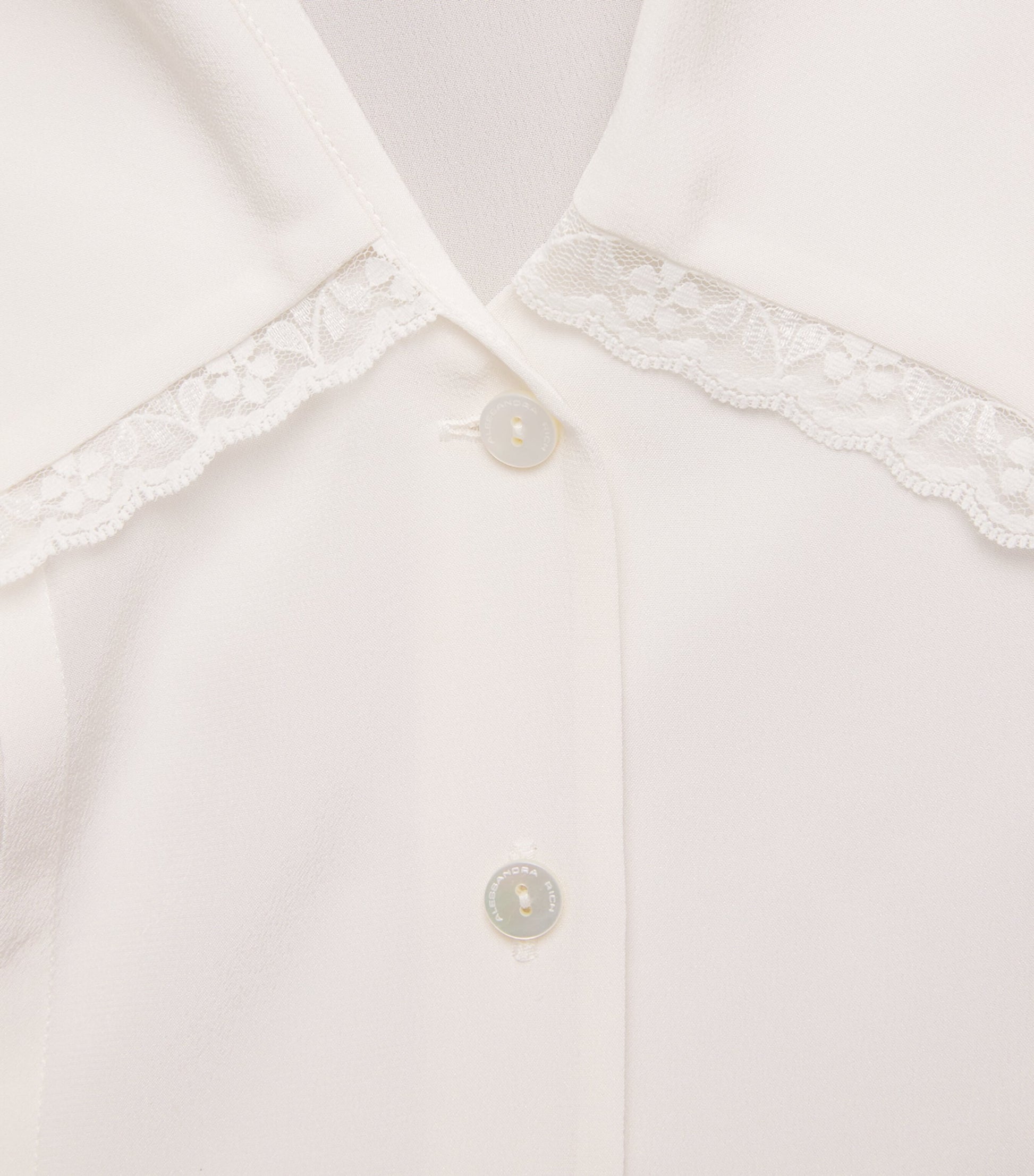 White Silk Lace-Trim Blouse