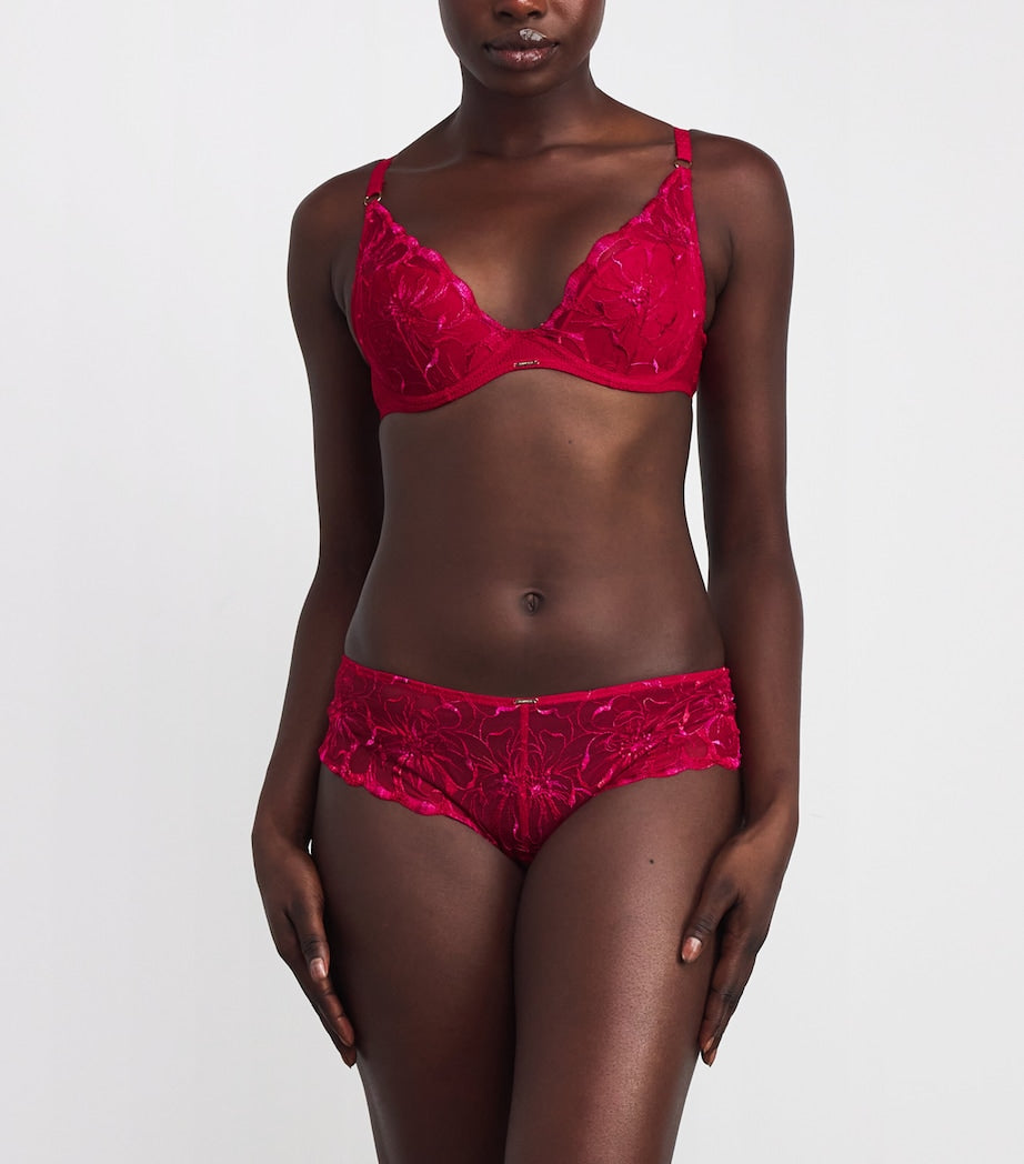 Chantelle Red Embroidered Fleurs Shorty Briefs