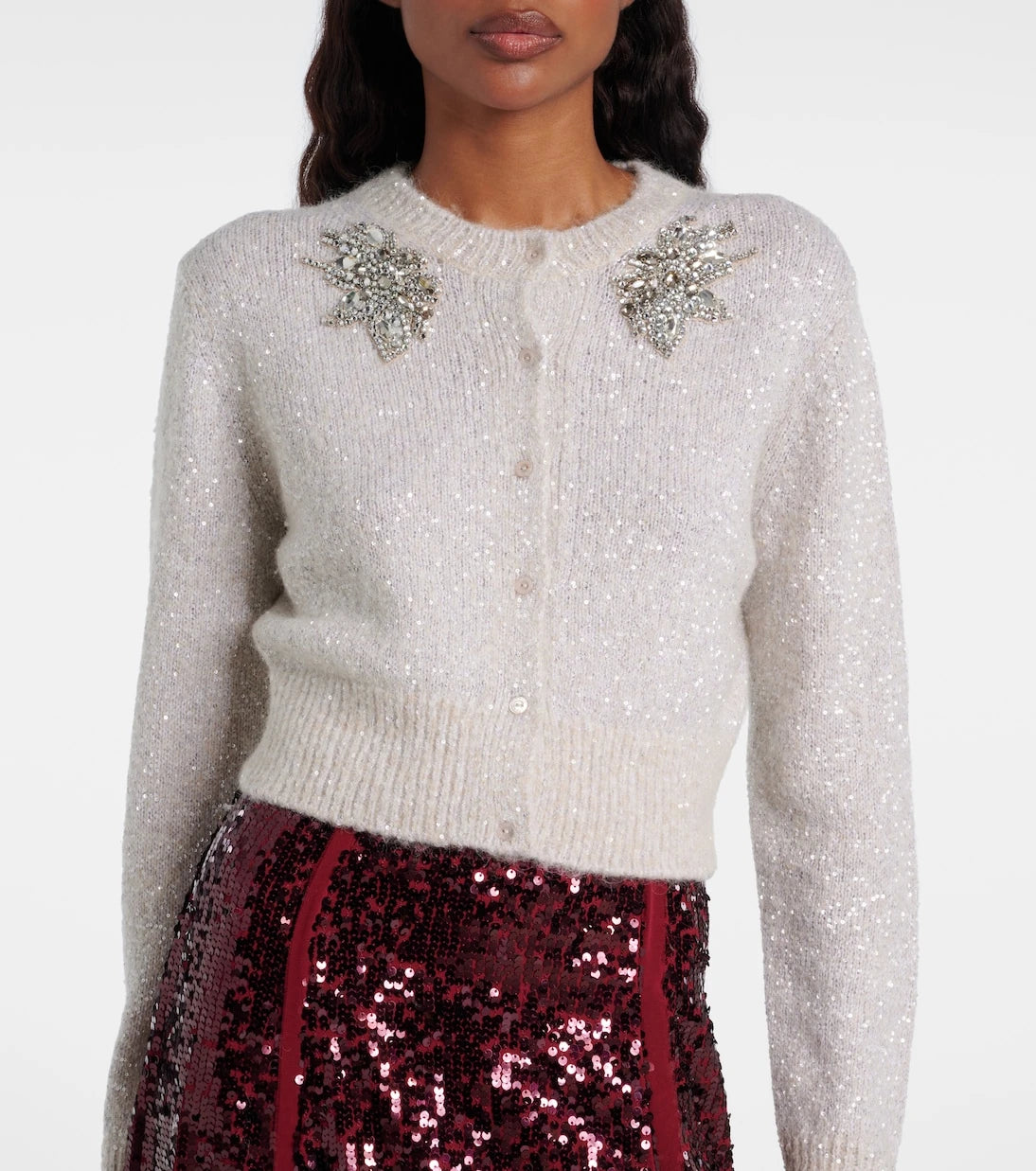 Erdem - Embellished cropped alpaca-blend cardigan