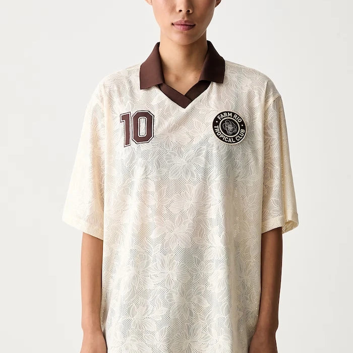adidas x Farm Rio ajurlu yakalı kadın tişört
