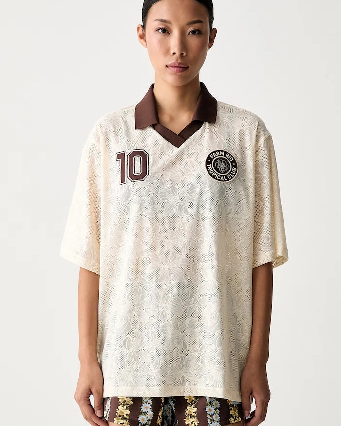 adidas x Farm Rio ajurlu yakalı kadın tişört