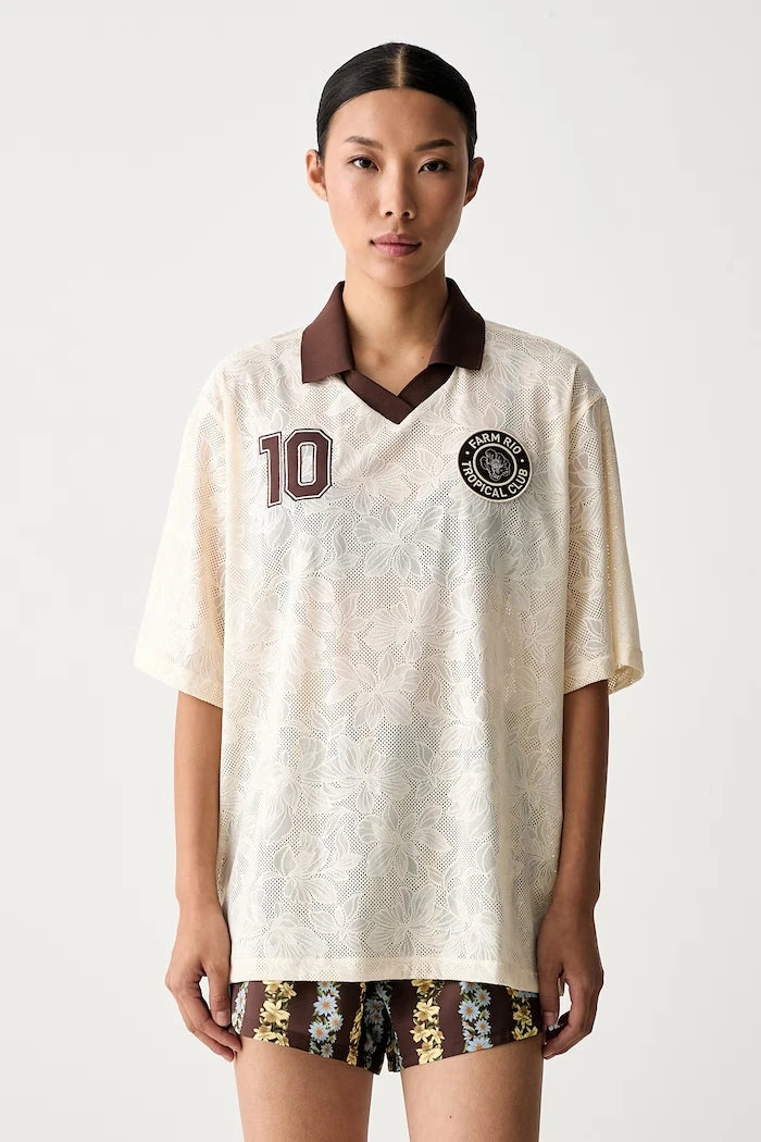adidas x Farm Rio ajurlu yakalı kadın tişört