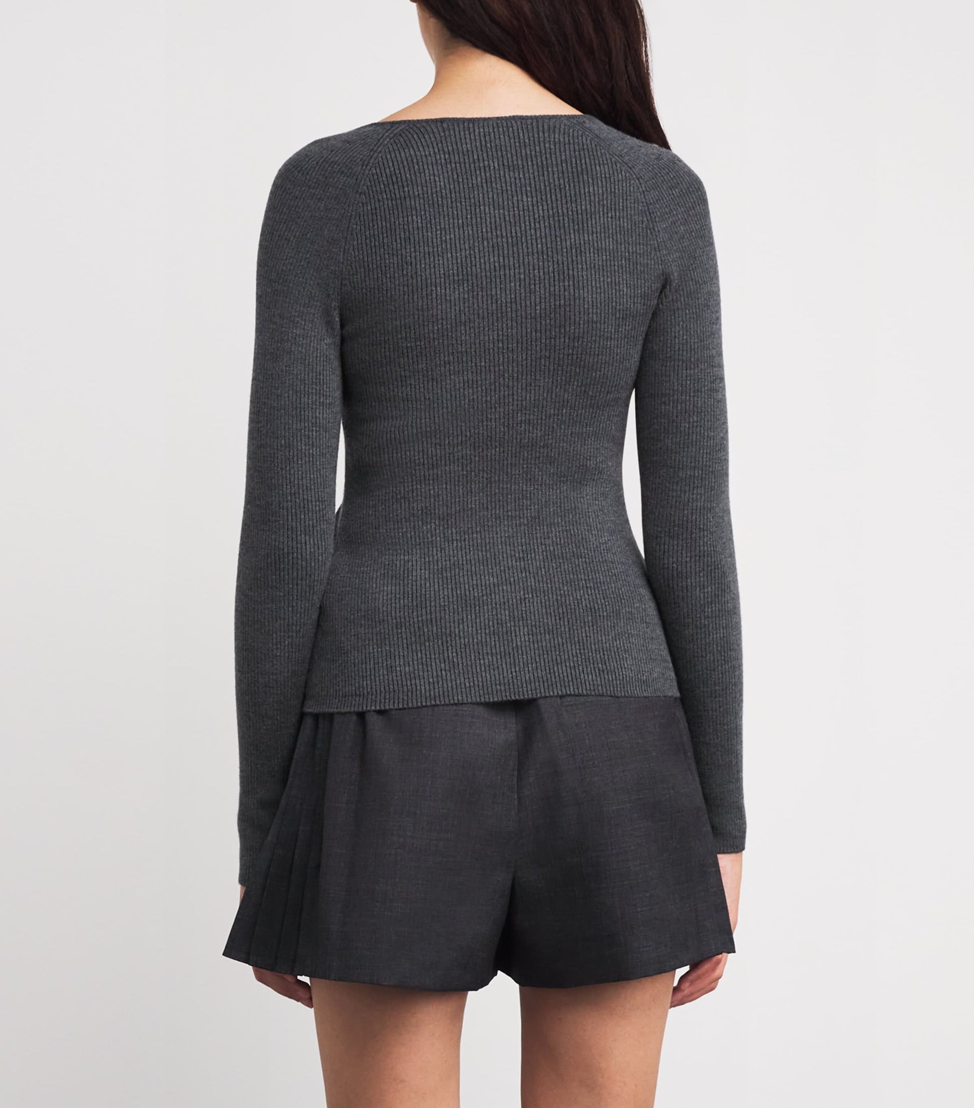 Maje Black Wool-Blend Ribbed Top