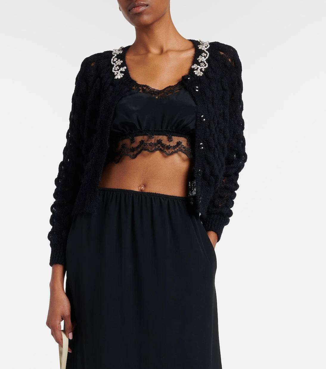 Simone Rocha - Lace-trimmed crêpe de chine crop top