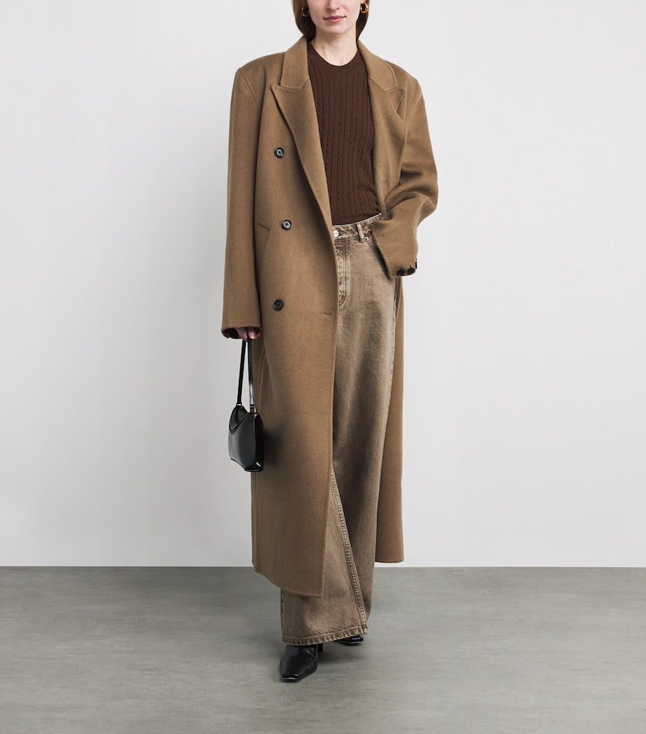 ME+EM Brown Merino Wool-Cashmere Cable-Knit T-Shirt