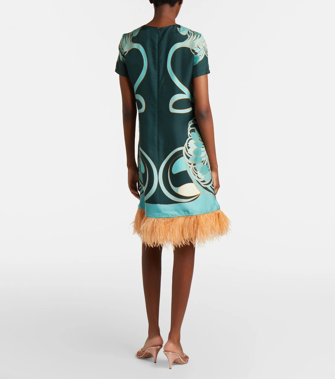La DoubleJ - Swing feather-trimmed floral silk twill minidress